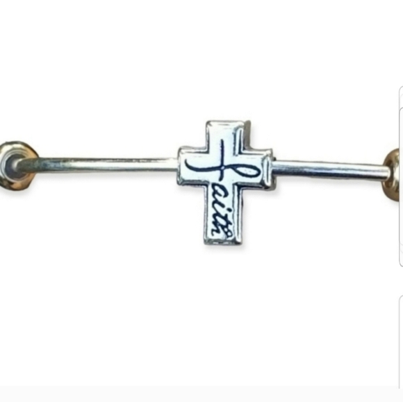 SILVERTONED FAITH CROSS CHARM SLENDER CUFF BRACELET - Picture 2 of 6